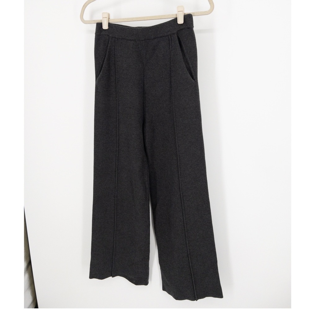 Two East Charcoal Gray Knit Wide Leg Pintuck Pants High Waisted Trousers